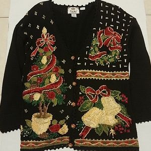 🎄 1997 Vntg Tiara Christmas Button V-Neck